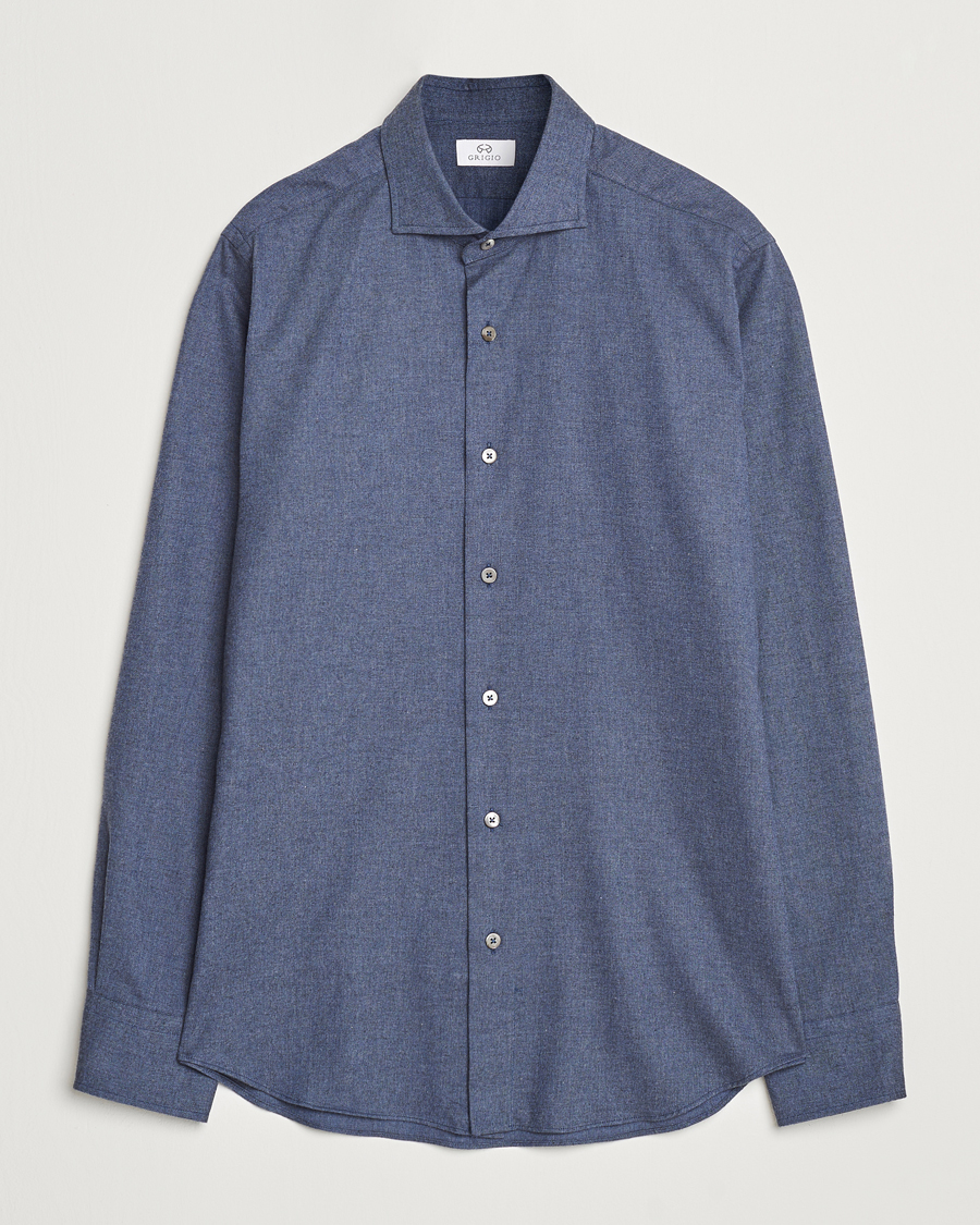 Herre | Skjorter | Grigio | Washed Flannel Shirt Navy