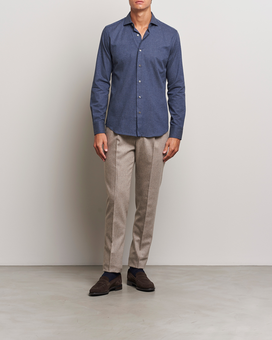 Herre | Skjorter | Grigio | Washed Flannel Shirt Navy
