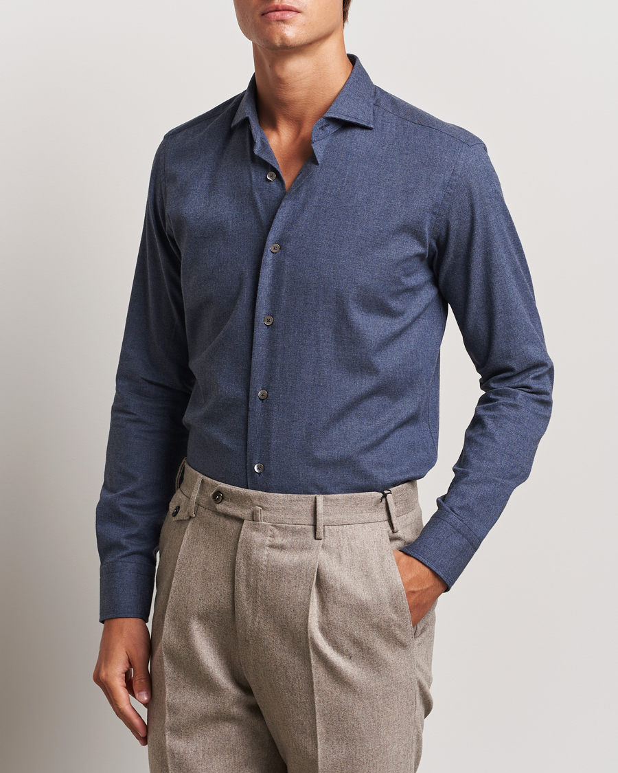 Herre | Skjorter | Grigio | Washed Flannel Shirt Navy