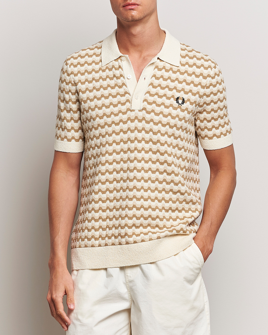 Herre | Pikéer | Fred Perry | Bouclé Jacquard Knitted Polo Ecru