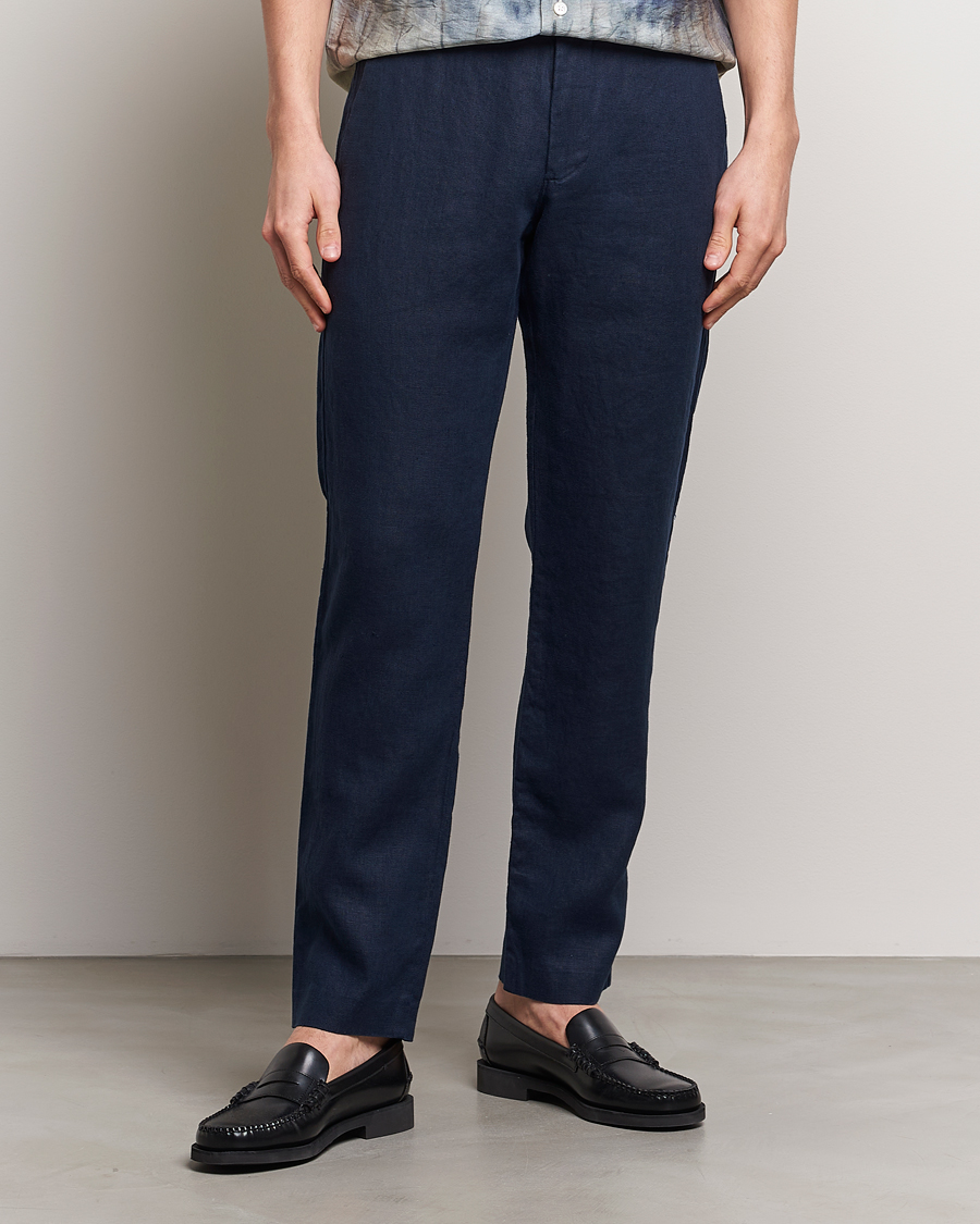 Herre | Business & Beyond | NN07 | Theo Linen Trousers Navy Blue