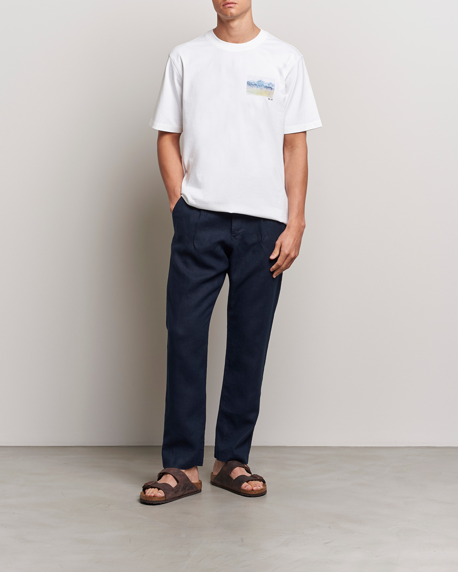 Herre | Bukser | NN07 | Bill Pleated Linen Trousers Navy Blue