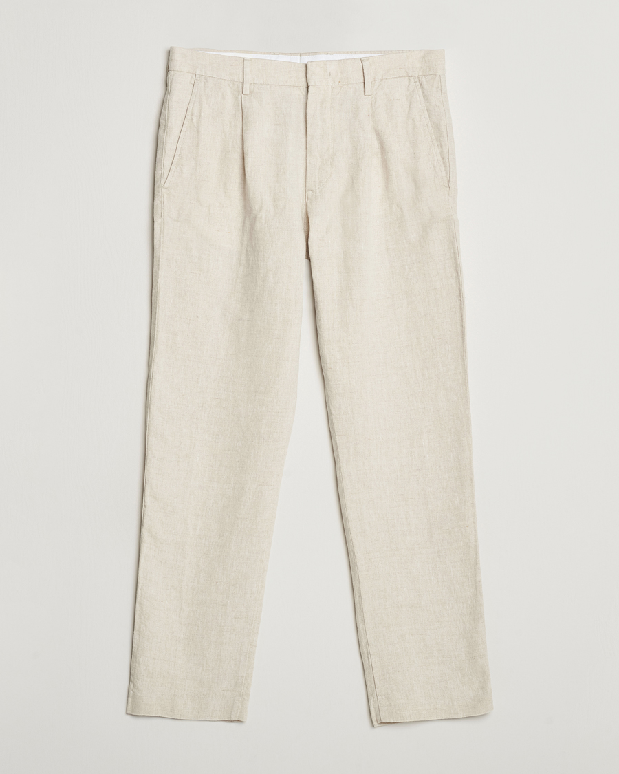 Herre | Bukser | NN07 | Bill Pleated Linen Trousers Oat
