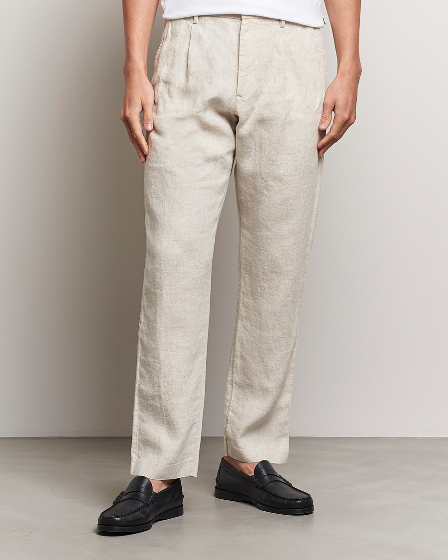 Herre | Bukser | NN07 | Bill Pleated Linen Trousers Oat