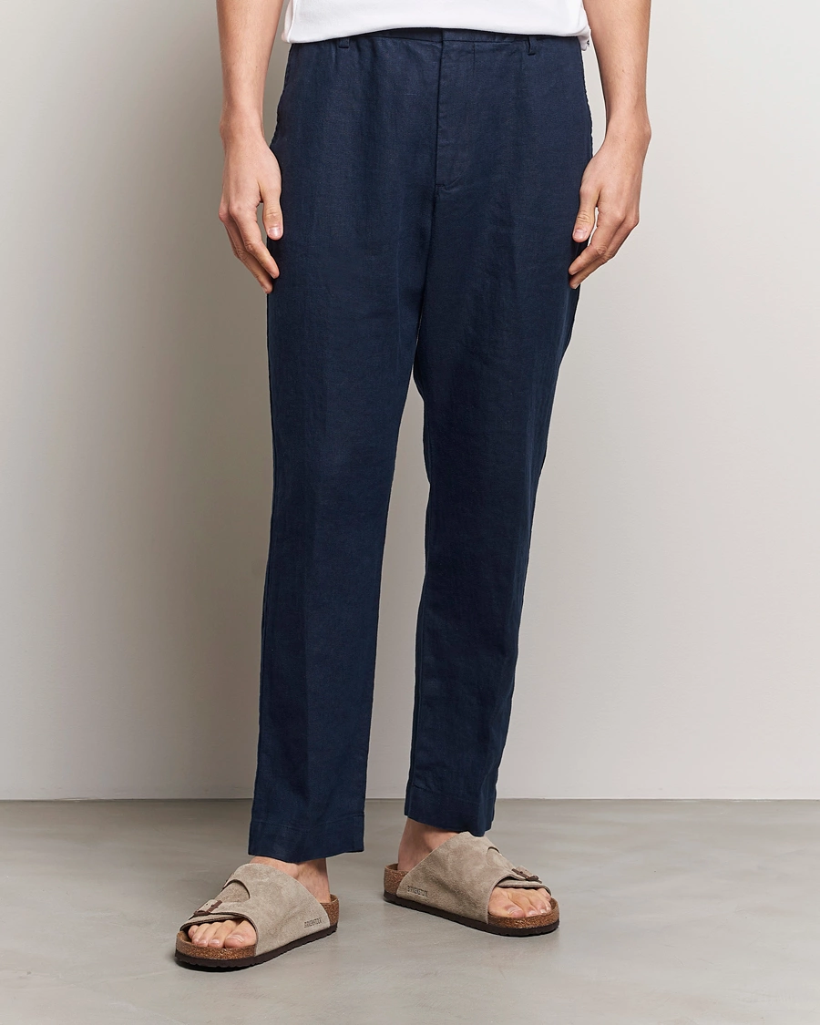Herre | Nye produktbilder | NN07 | Billie Linen Drawstring Trousers Navy Blue