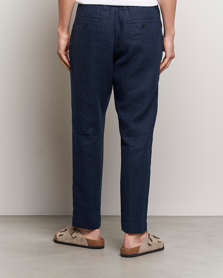 Herre | Bukser | NN07 | Billie Linen Drawstring Trousers Navy Blue