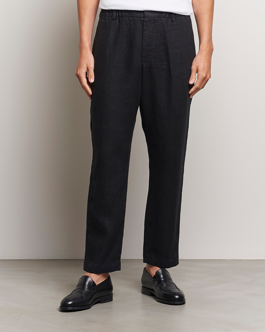 Herre | Nye produktbilder | NN07 | Billie Linen Drawstring Trousers Black