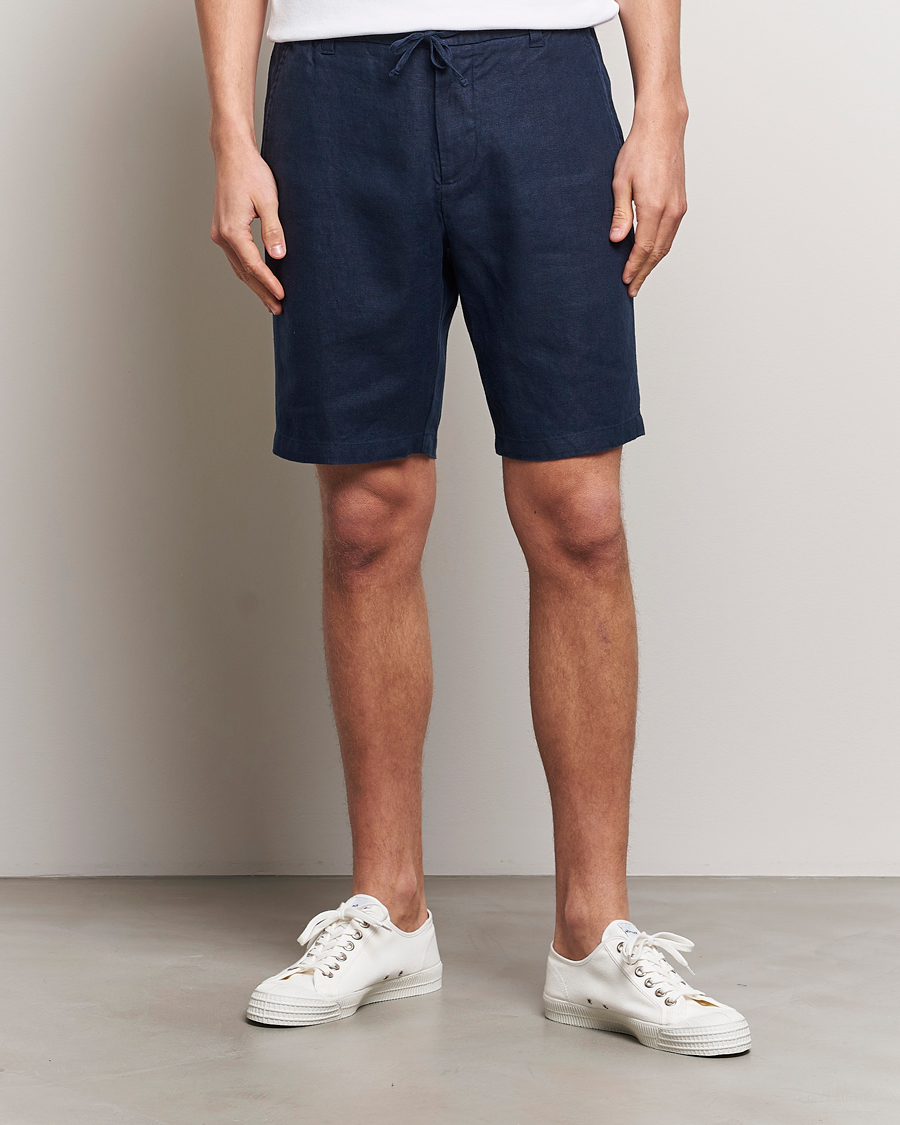 Herre | Nytt i butikken | NN07 | Seb Linen Drawstring Shorts Navy Blue