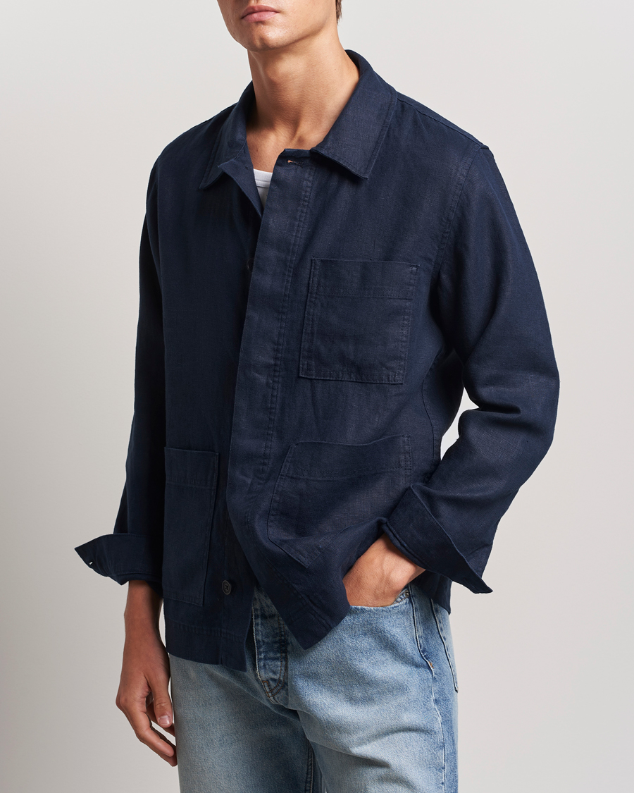 Herre | Klær | NN07 | Olav Linen Overshirt Navy Blue