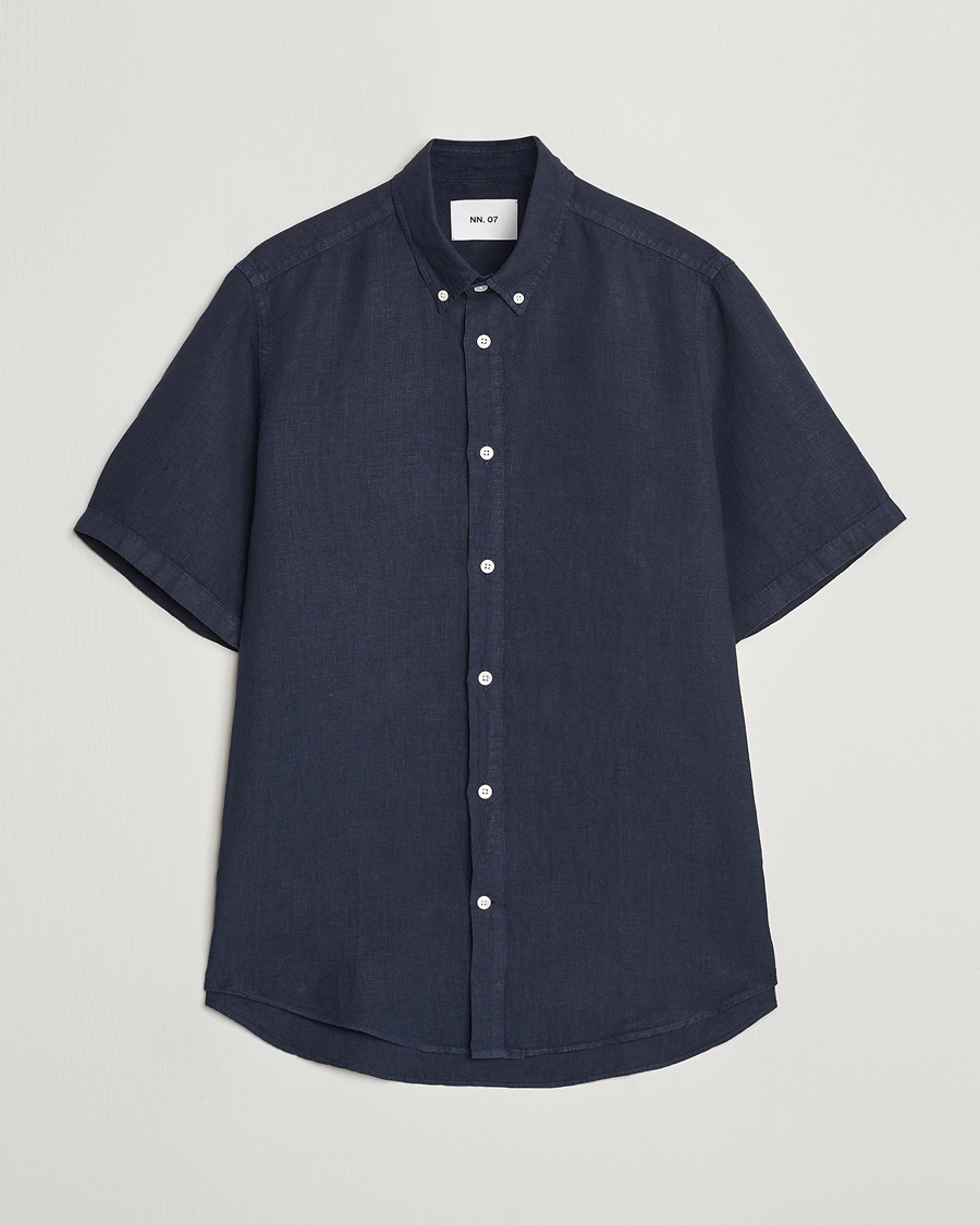Herre | Skjorter | NN07 | Arne Linen Short Sleeve Shirt Navy Blue