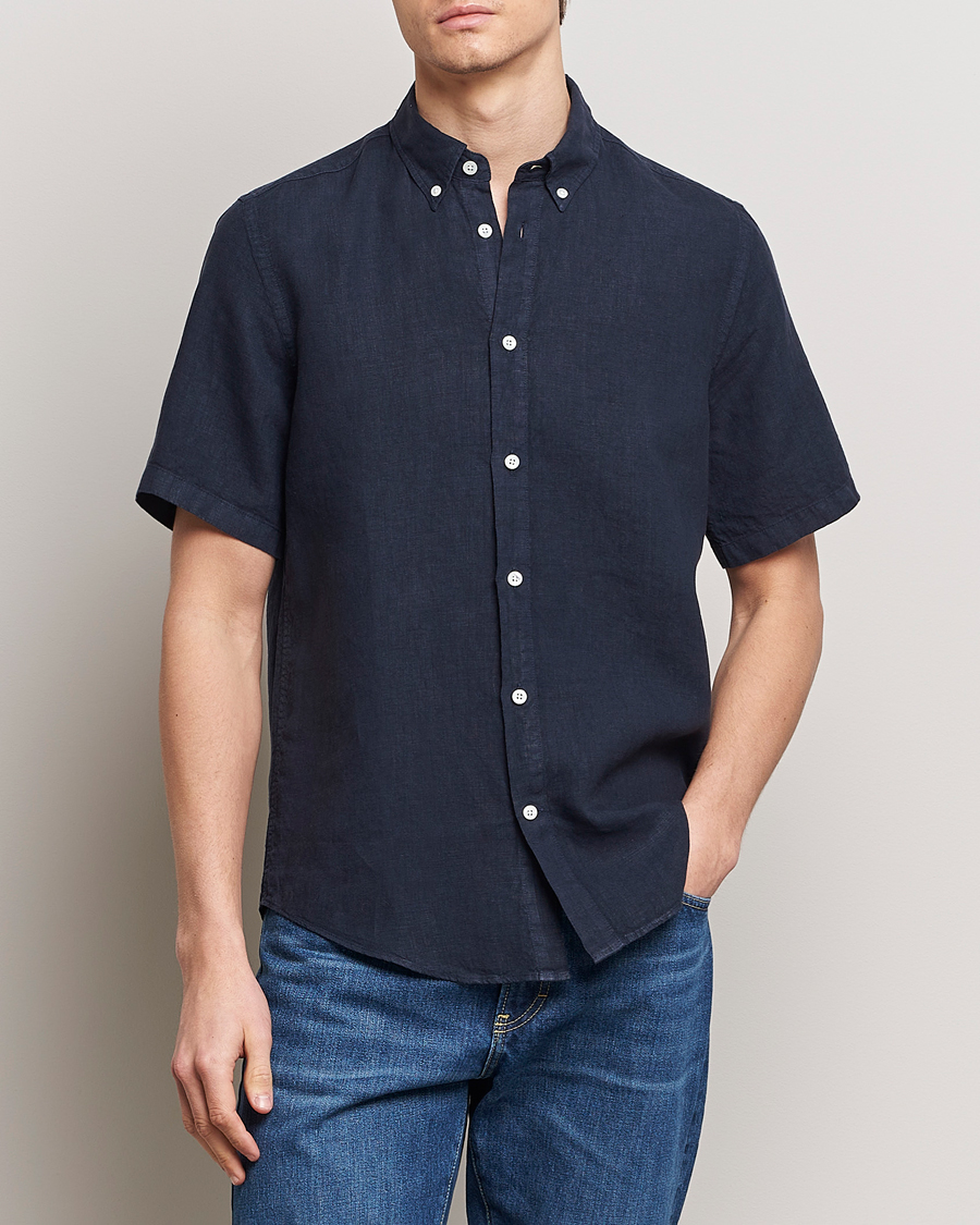 Herre | Avdelinger | NN07 | Arne Linen Short Sleeve Shirt Navy Blue