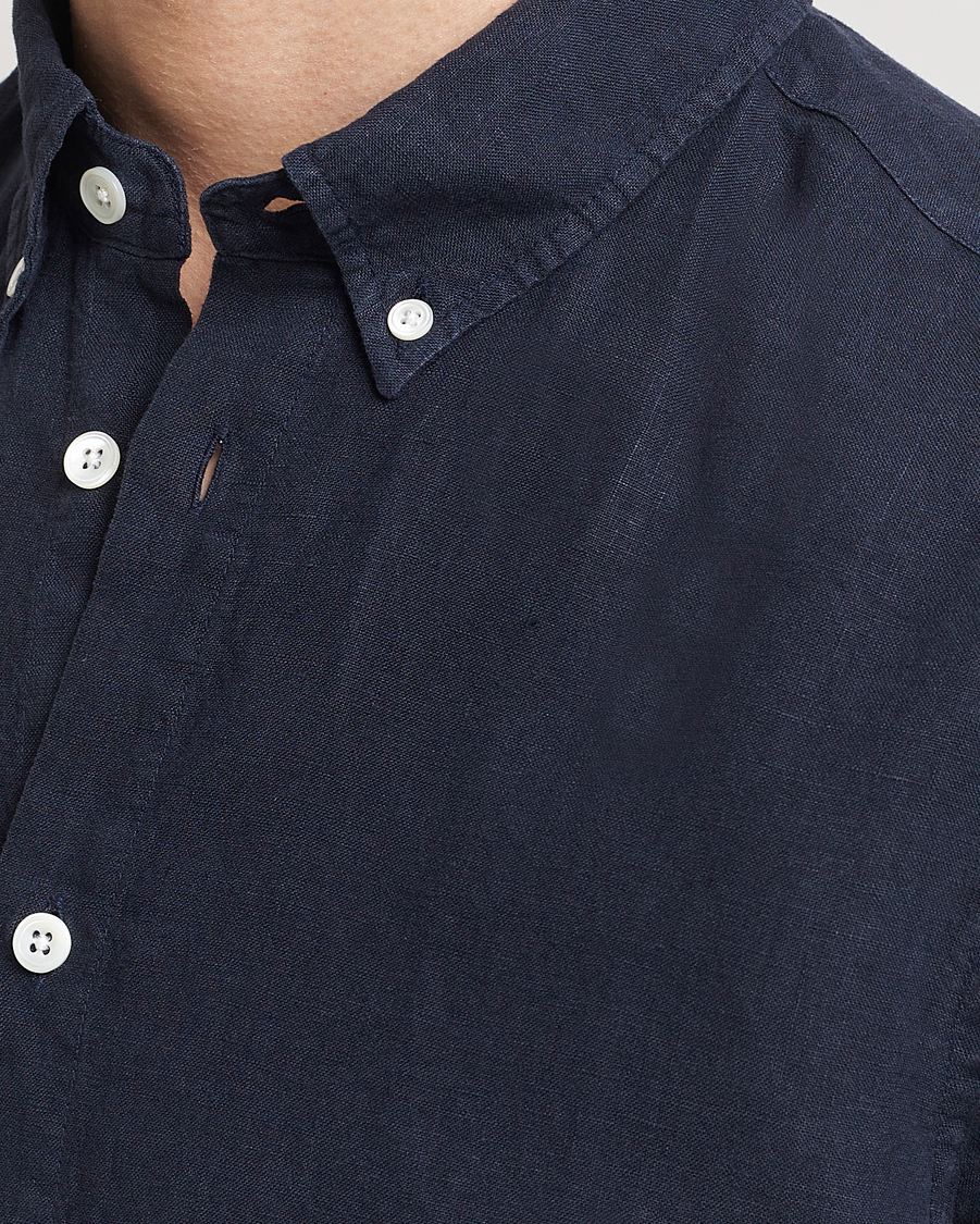 Herre | Skjorter | NN07 | Arne Linen Short Sleeve Shirt Navy Blue