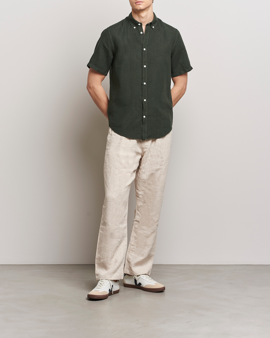 Herre | Skjorter | NN07 | Arne Linen Short Sleeve Shirt Rosin Green