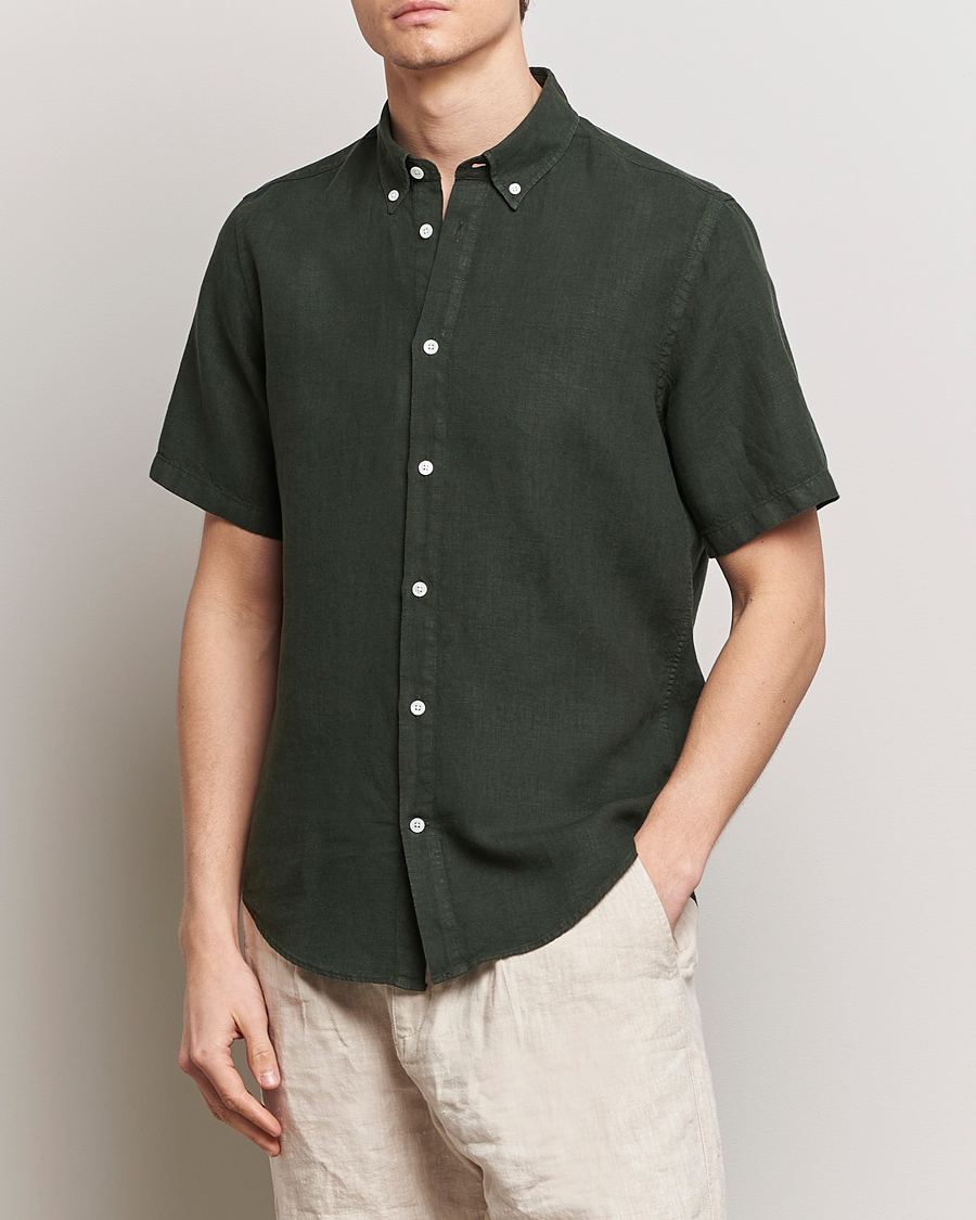 Herre | Business & Beyond | NN07 | Arne Linen Short Sleeve Shirt Rosin Green