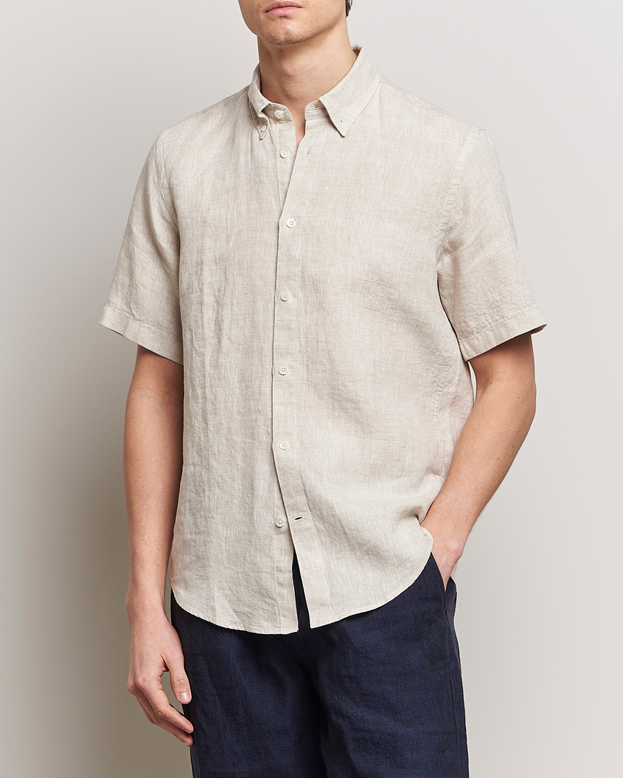Herre | Nye produktbilder | NN07 | Arne Linen Short Sleeve Shirt Oat