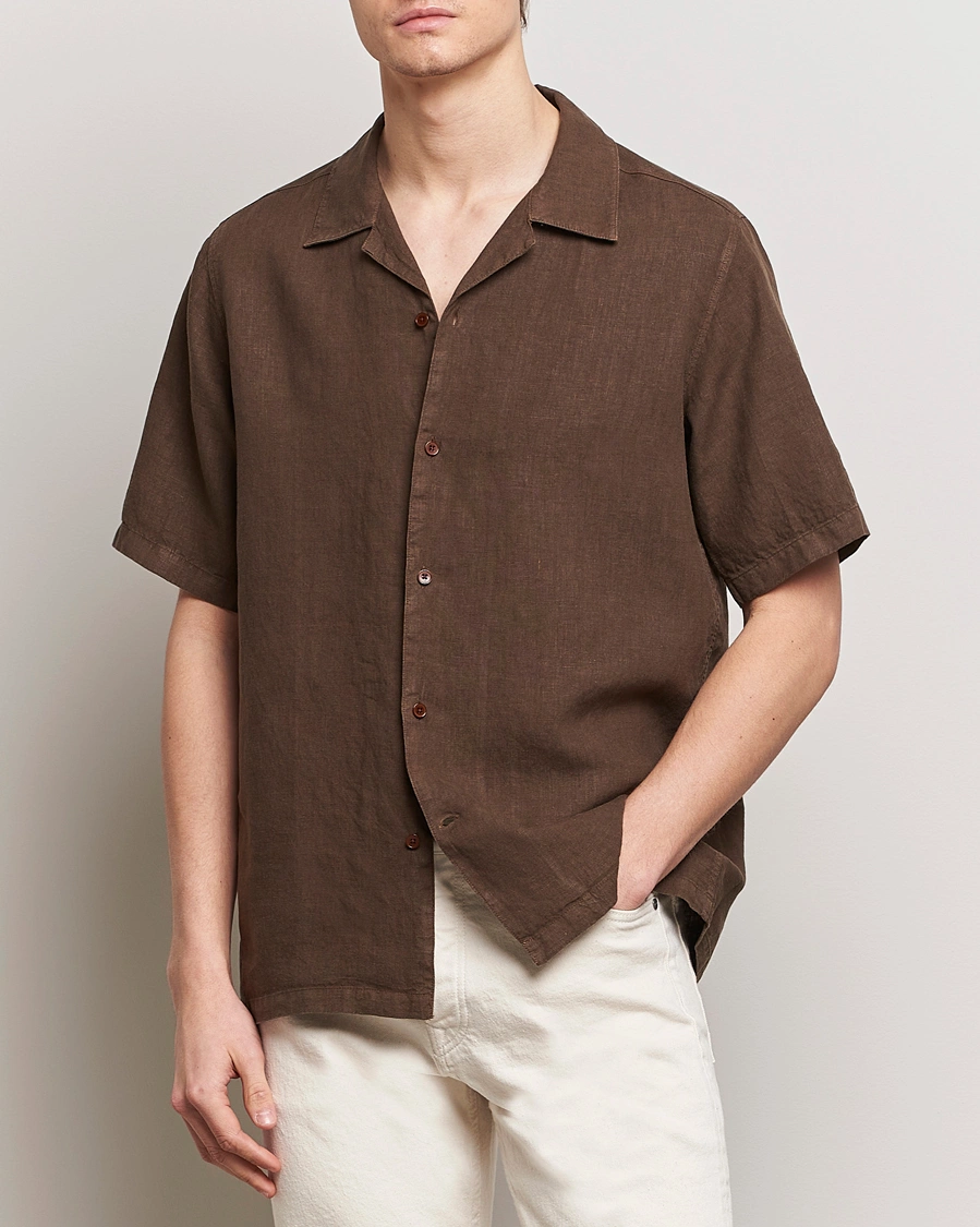 Herre | Nytt i butikken | NN07 | Julio Linen Resort Shirt Cocoa Brown