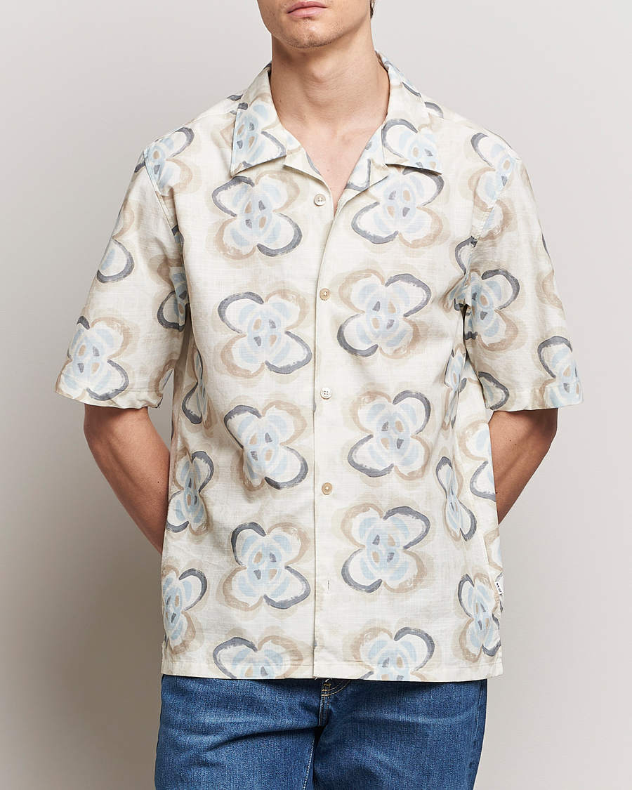 Herre | Kortermede skjorter | NN07 | Ole Printed Short Sleeve Shirt Ecru Multi