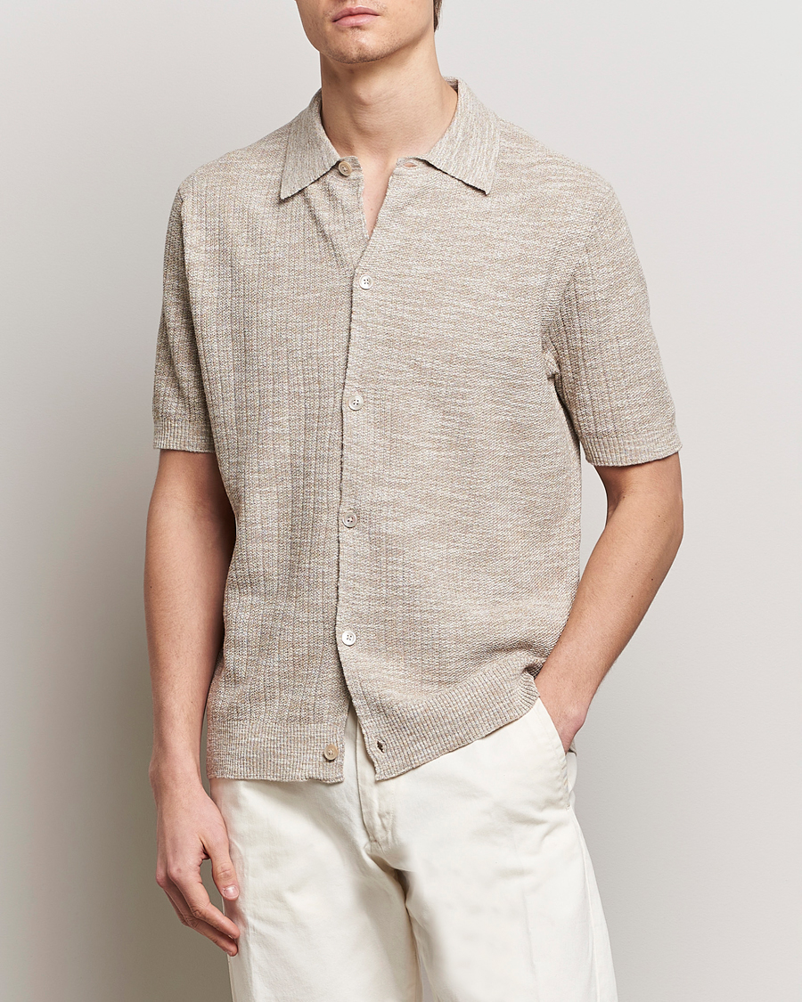 Herre | Kortermede skjorter | NN07 | Nolan Knitted Shirt Sleeve Shirt Greige Melange