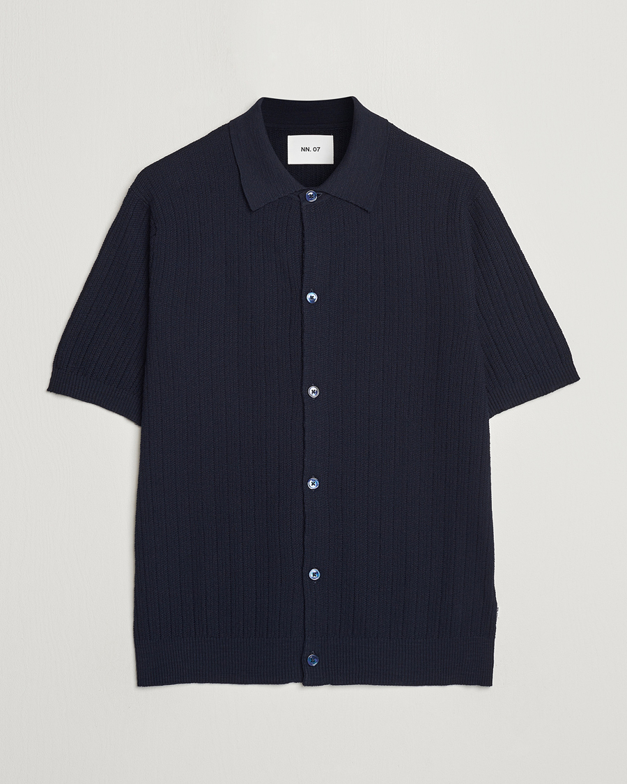 Herre | Skjorter | NN07 | Nolan Knitted Shirt Sleeve Shirt Navy Blue