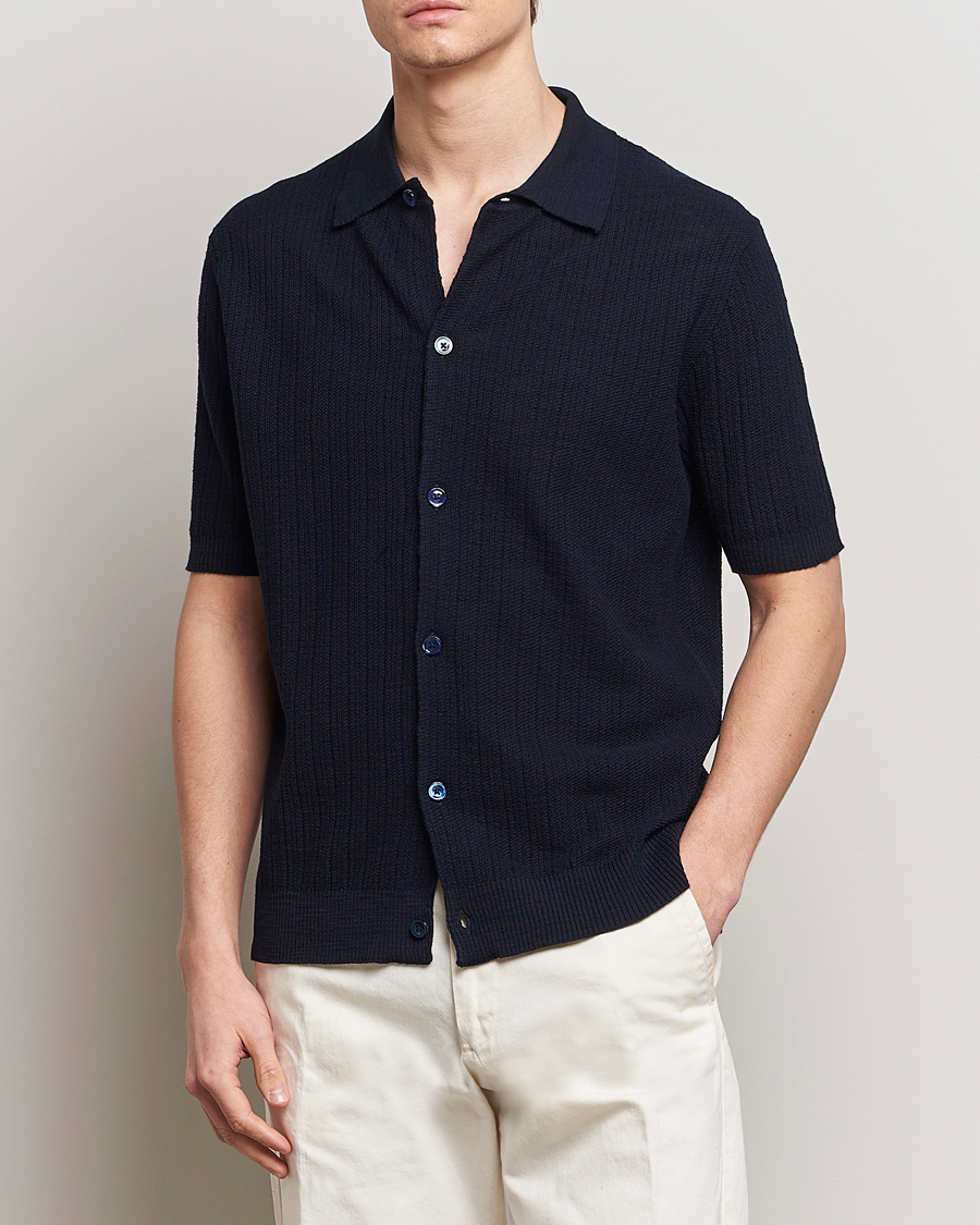 Herre | Kortermede skjorter | NN07 | Nolan Knitted Shirt Sleeve Shirt Navy Blue