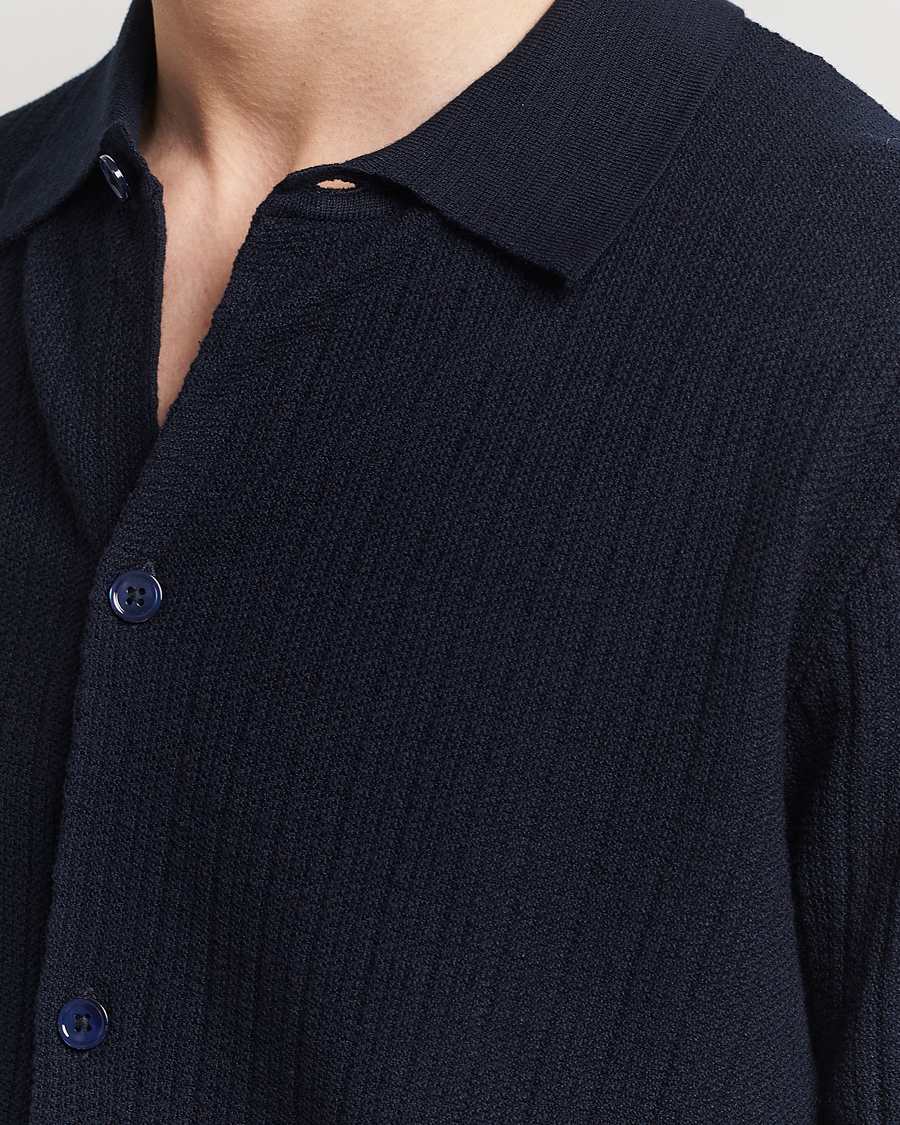 Herre | Skjorter | NN07 | Nolan Knitted Shirt Sleeve Shirt Navy Blue