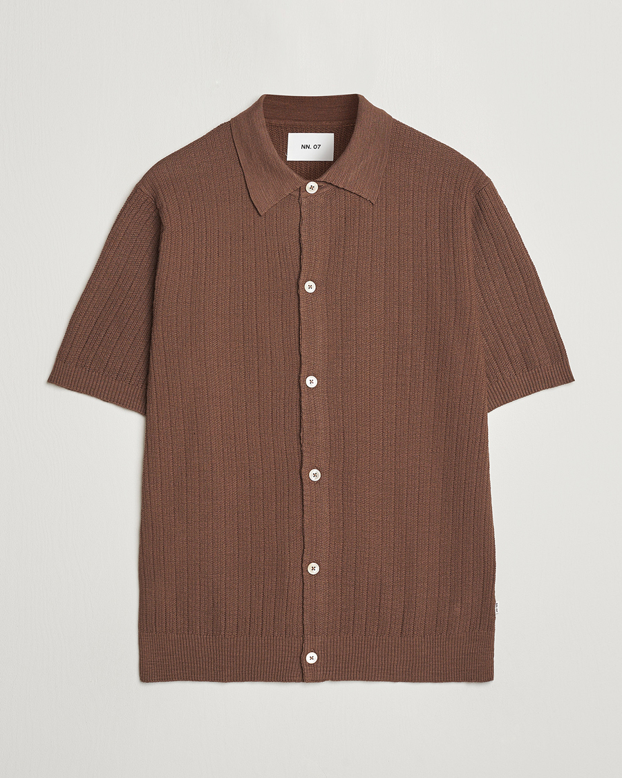 Herre | Skjorter | NN07 | Nolan Knitted Shirt Sleeve Shirt Cocoa Brown