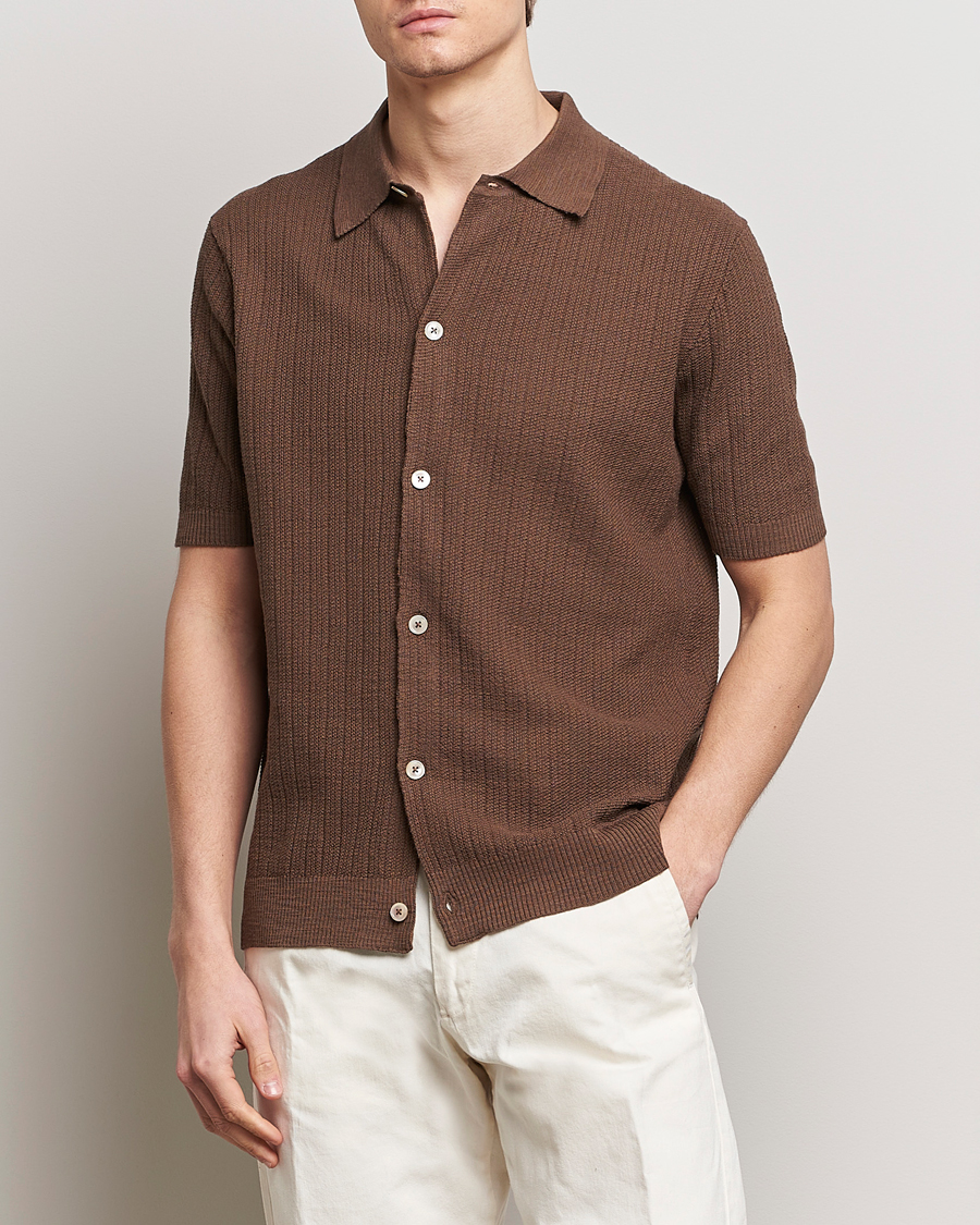 Herre | Kortermede skjorter | NN07 | Nolan Knitted Shirt Sleeve Shirt Cocoa Brown