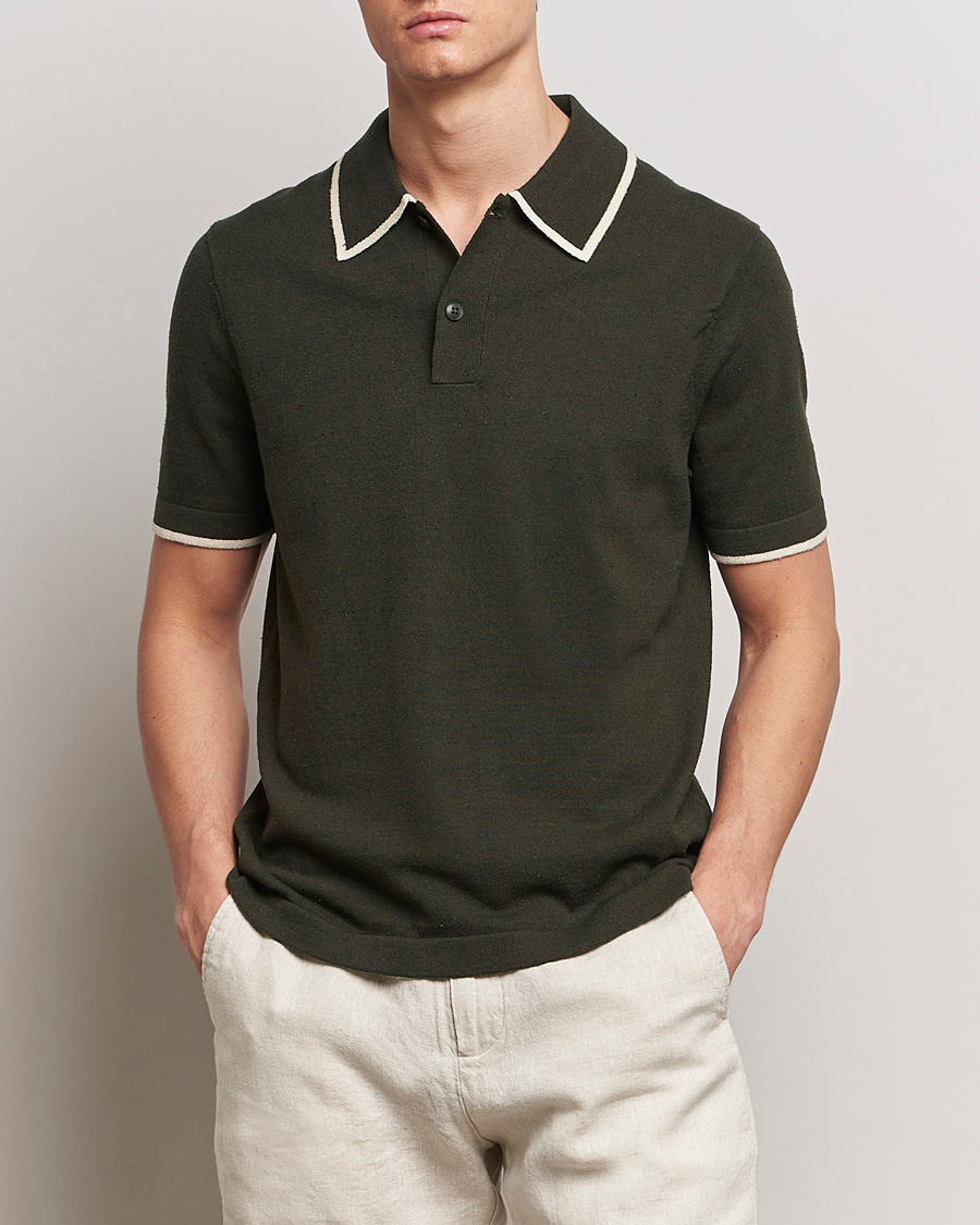 Herre | Kortermet piké | NN07 | Damon Silk/Cotton Knitted Polo Rosin Green