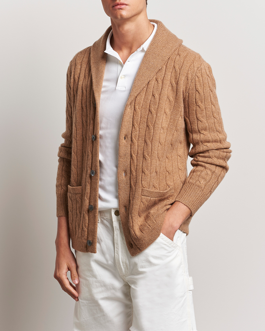 Herre | Kashmirgensere | Polo Ralph Lauren | Cashmere Cable Shawl Cardigan Brown Sugar Melange