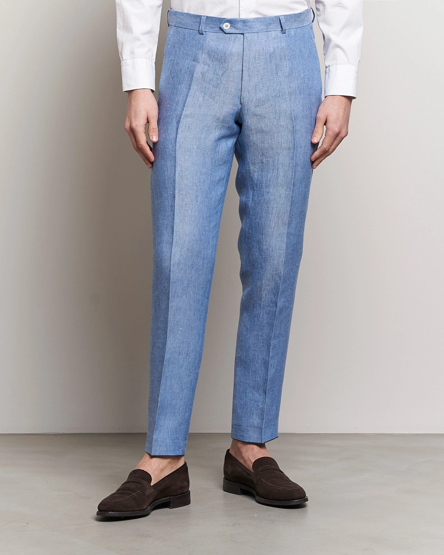 Herre | Dressbukser | Oscar Jacobson | Denz Linen Trousers Smog Blue