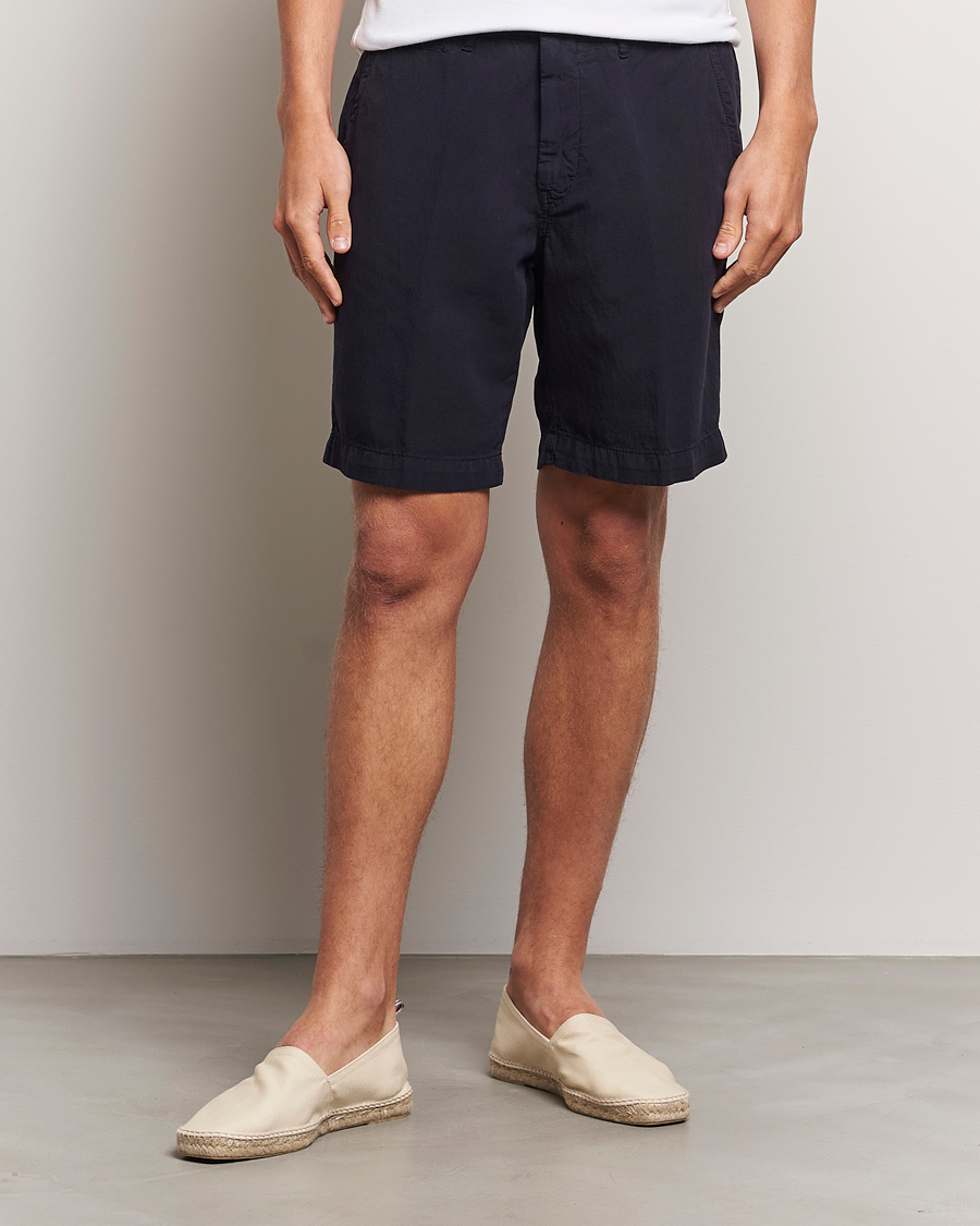 Herre |  | Oscar Jacobson | Poggio Washed Linen Shorts Navy