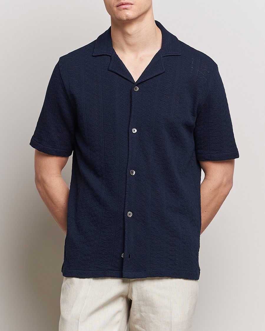 Herre | Klær | Oscar Jacobson | Mattis Reg Knitted Shirt Navy