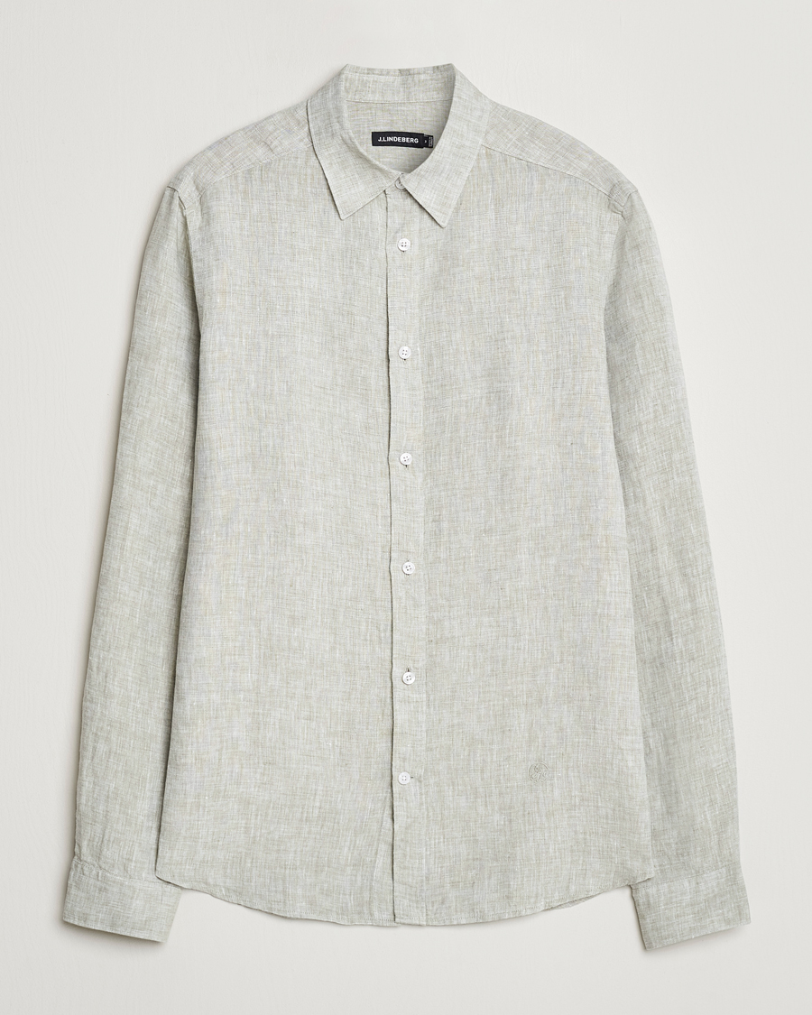 Herre | Skjorter | J.Lindeberg | Slim Linen Melange Shirt Oil Green
