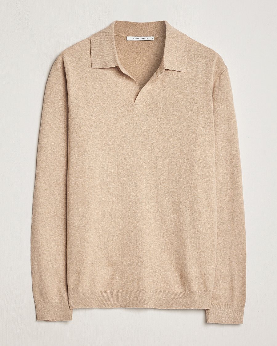Herre | Gensere | A Day's March | Manol Cotton Linen Polo Khaki