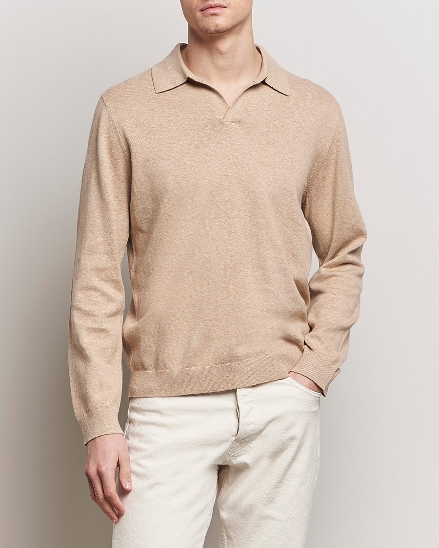 Herre | A Day's March | A Day's March | Manol Cotton Linen Polo Khaki