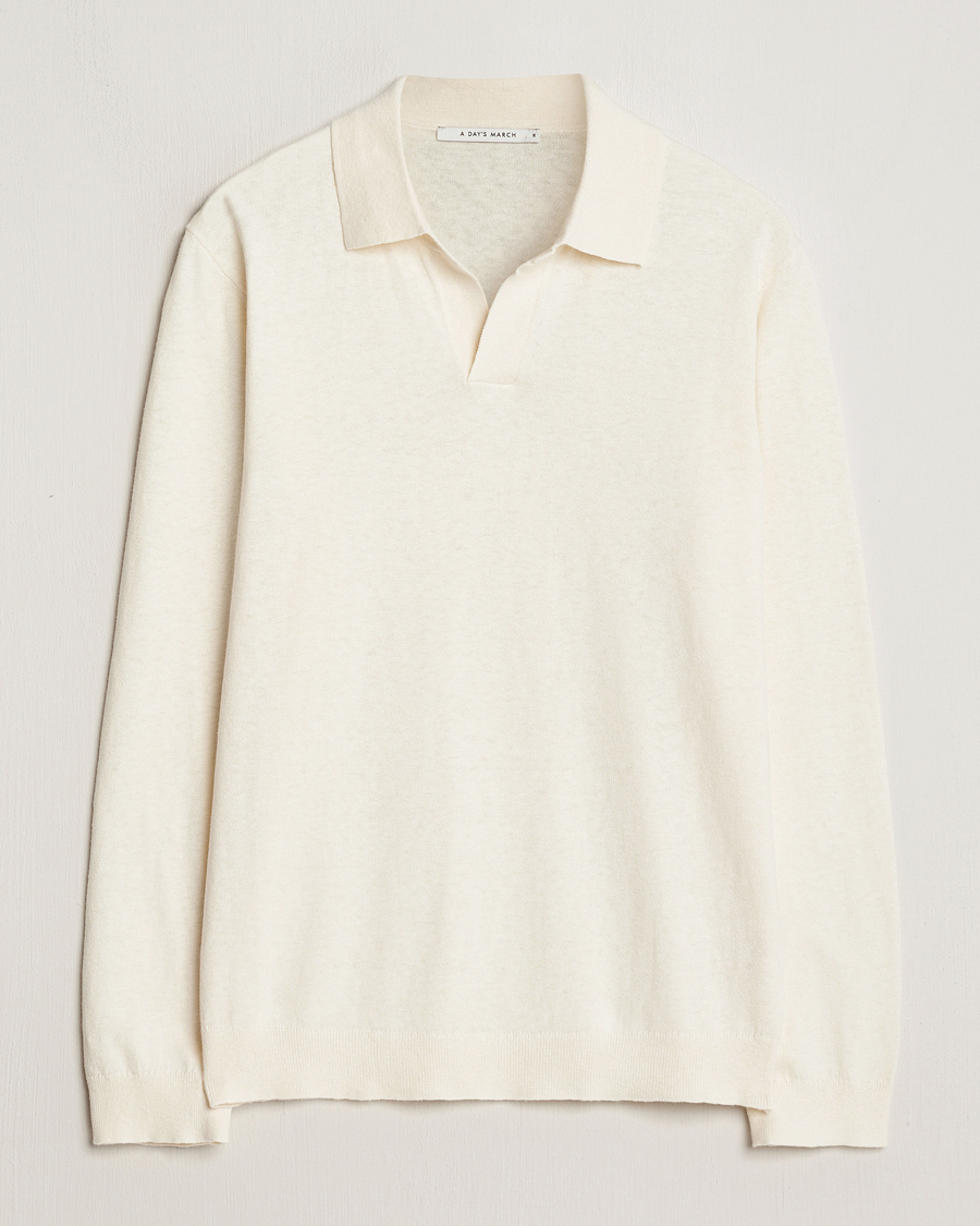 Herre | Gensere | A Day's March | Manol Cotton Linen Polo Off White