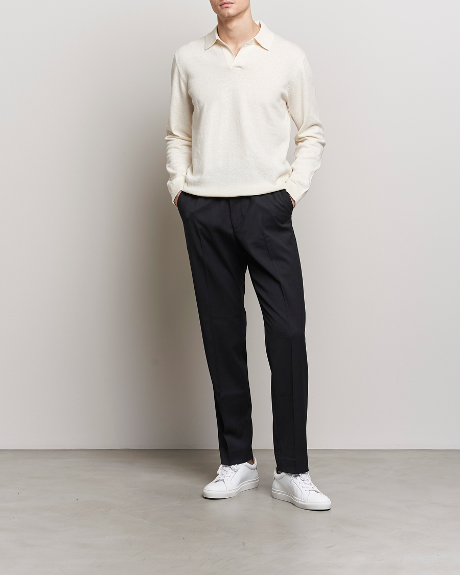 Herre | Gensere | A Day's March | Manol Cotton Linen Polo Off White