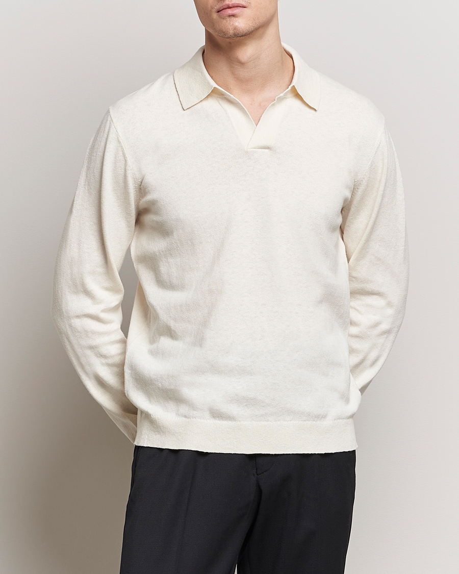 Herre | Gensere | A Day's March | Manol Cotton Linen Polo Off White