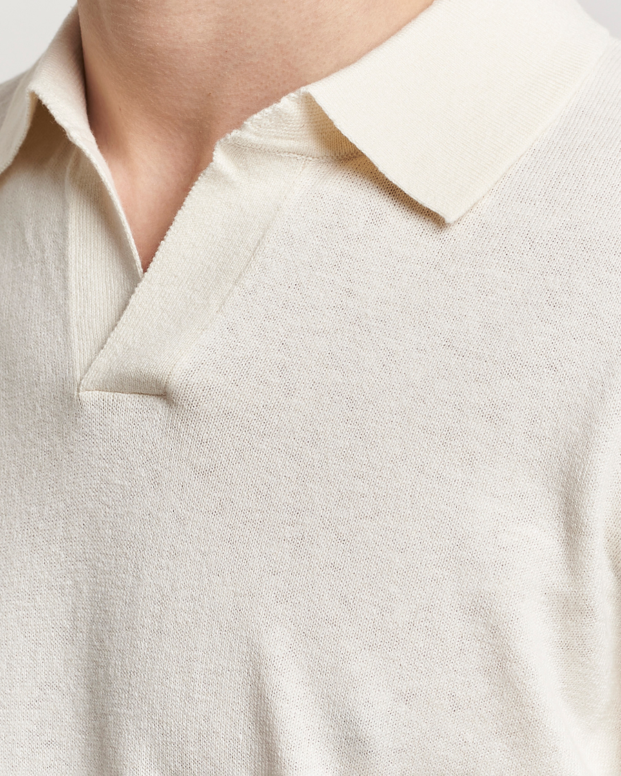Herre | Gensere | A Day's March | Manol Cotton Linen Polo Off White