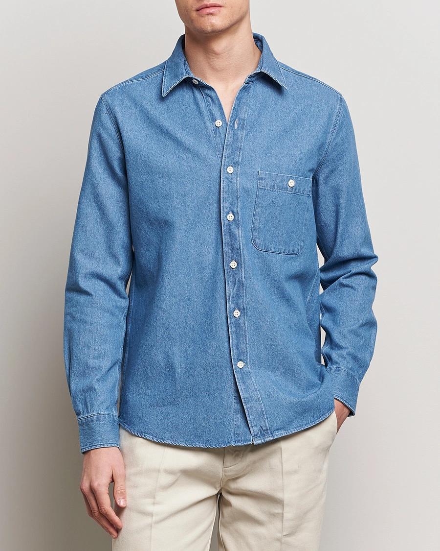 Herre | Jeansskjorter | A Day's March | Mason Sturdy Denim Shirt Light Blue