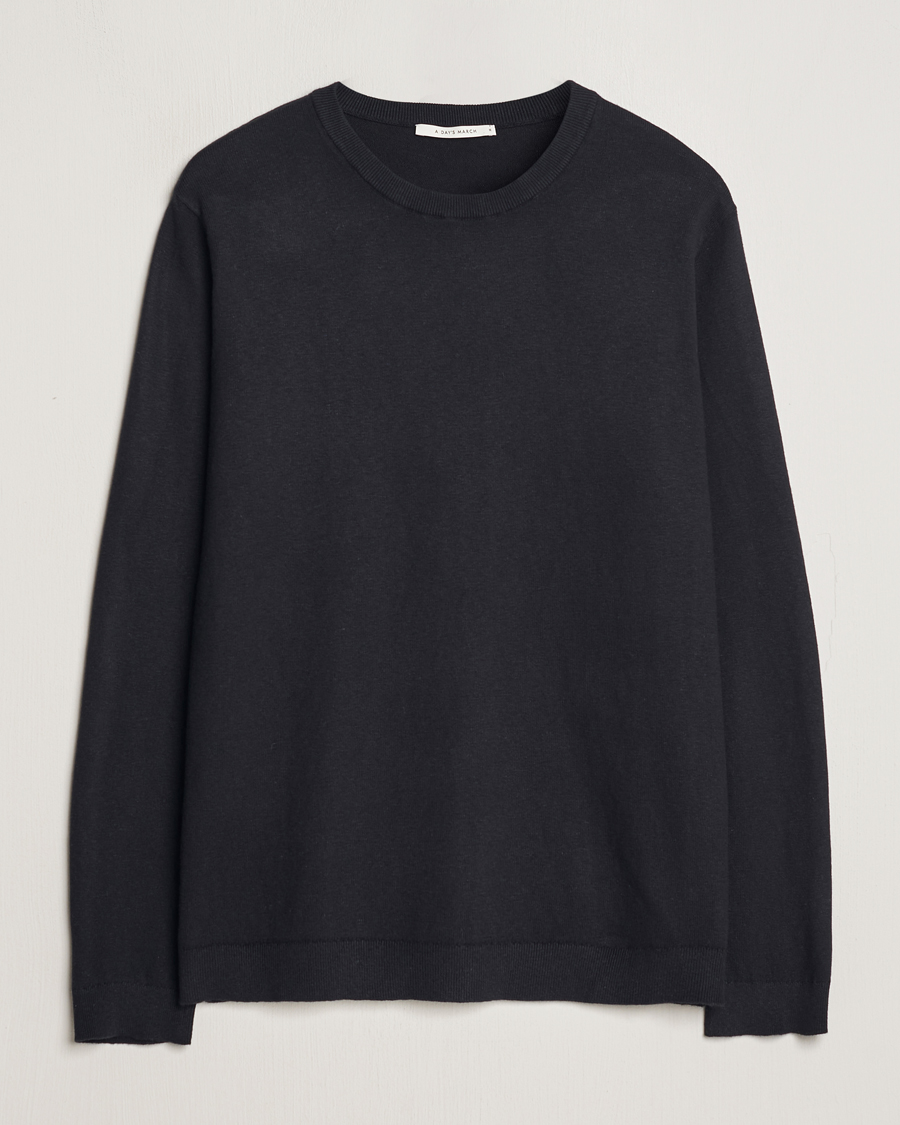 Herre | Gensere | A Day's March | Alagon Cotton/Linen Crew Black