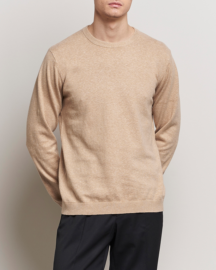 Herre | Strikkede gensere | A Day's March | Alagon Cotton/Linen Crew Khaki