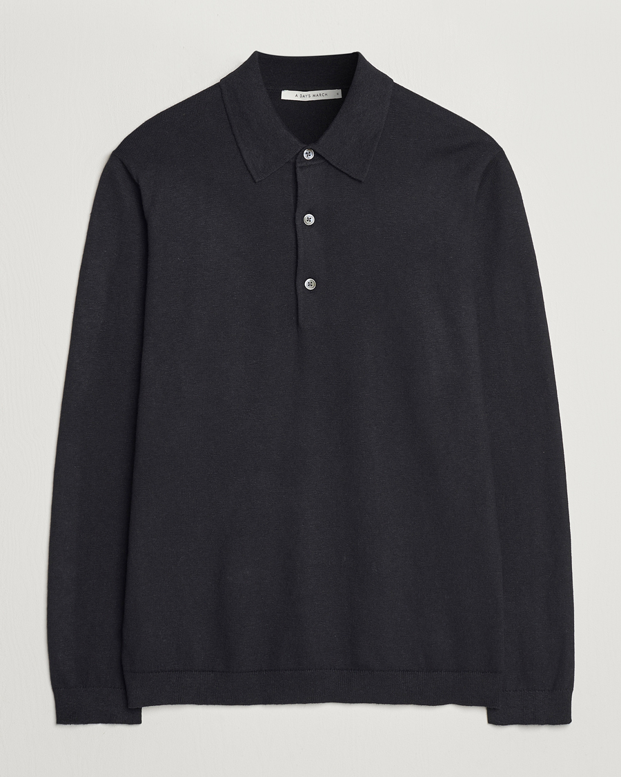 Herre | Gensere | A Day's March | Ambroz Cotton/Linen Polo Black