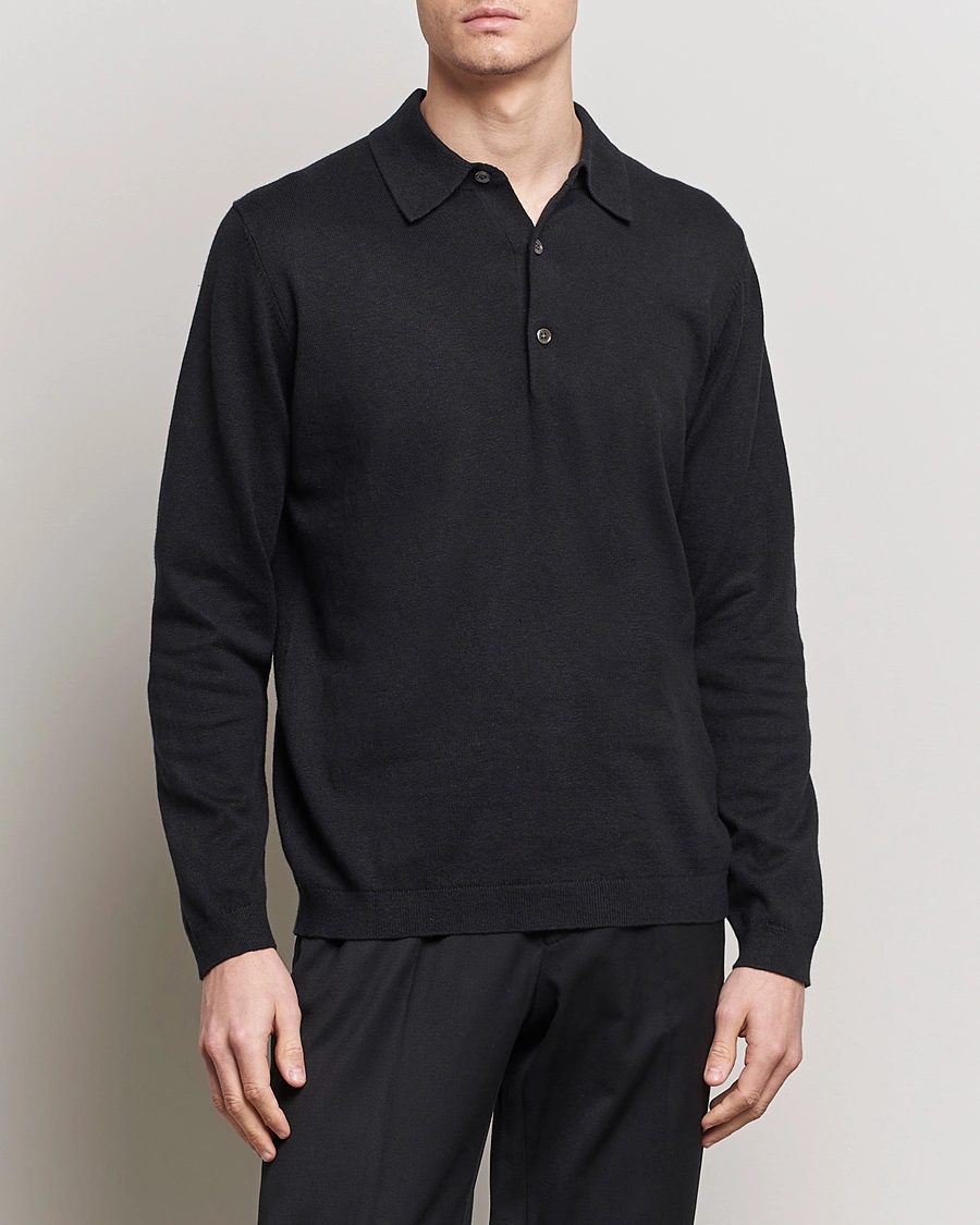Herre | A Day's March | A Day's March | Ambroz Cotton/Linen Polo Black