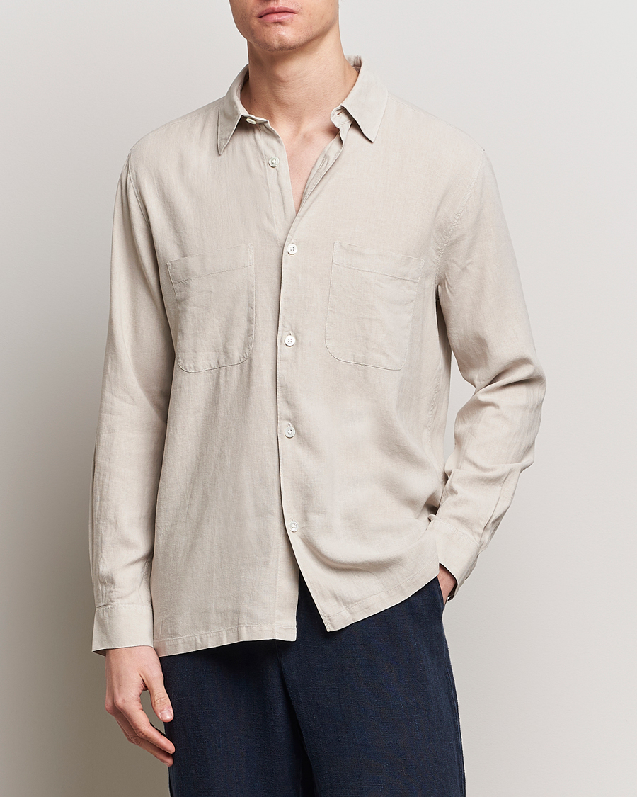 Herre | Casualskjorter | A Day\'s March | Balain Linen/Viscose Shirt Dove