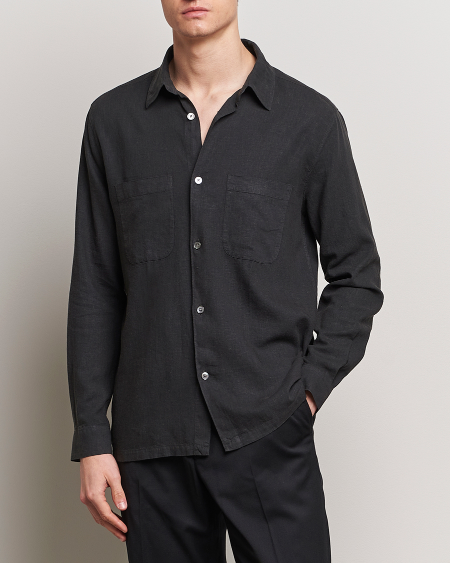 Herre | Business & Beyond | A Day\'s March | Balain Linen/Viscose Shirt Off Black