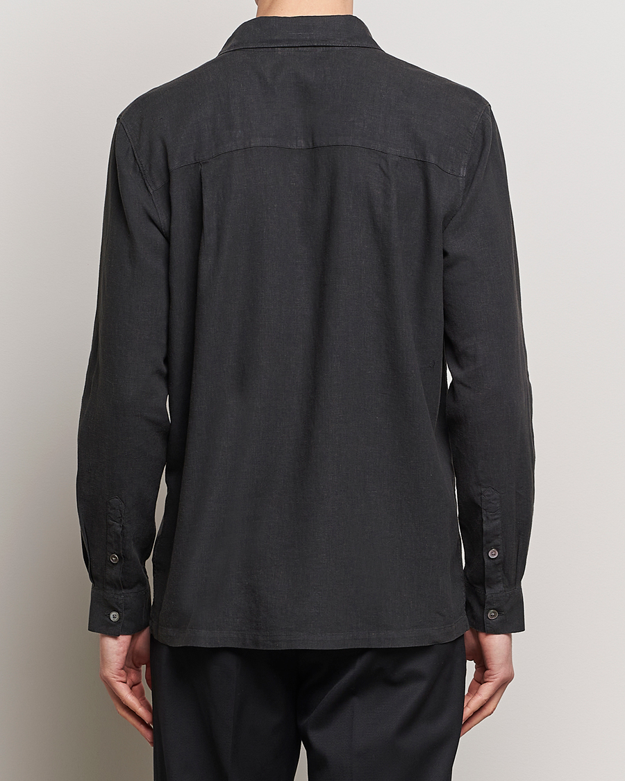Herre | Skjorter | A Day's March | Balain Linen/Viscose Shirt Off Black