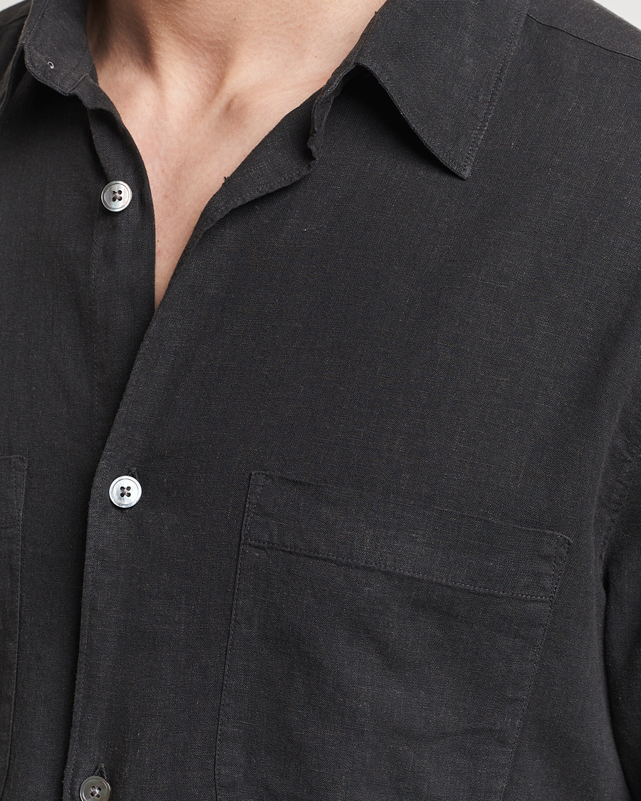 Herre | Skjorter | A Day's March | Balain Linen/Viscose Shirt Off Black