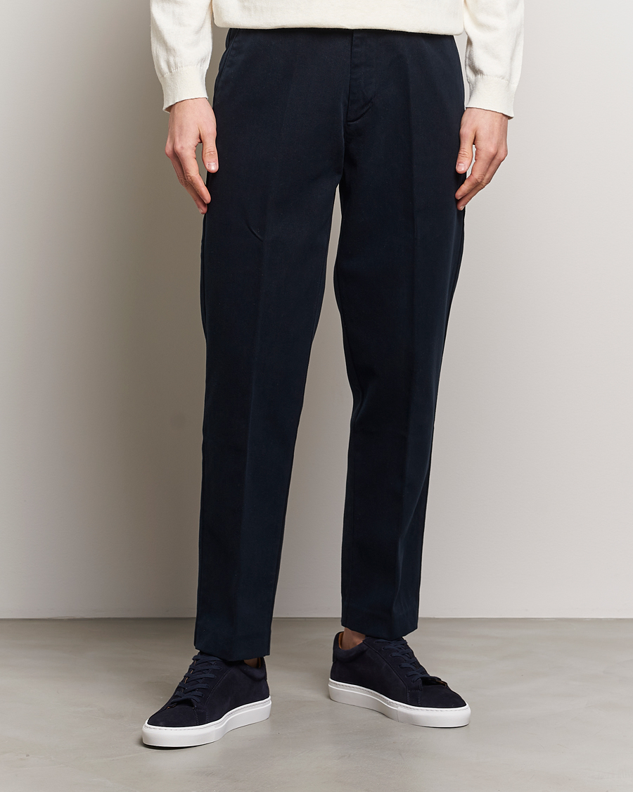 Herre | Bukser | A Day's March | Miller Cotton Lyocell Trousers Navy