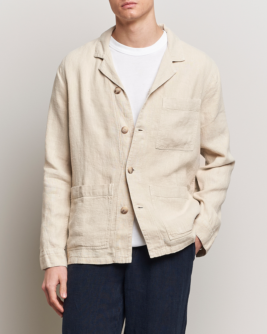 Herre | Overshirts | A Day's March | Bangher Linen Overshirt Oyster